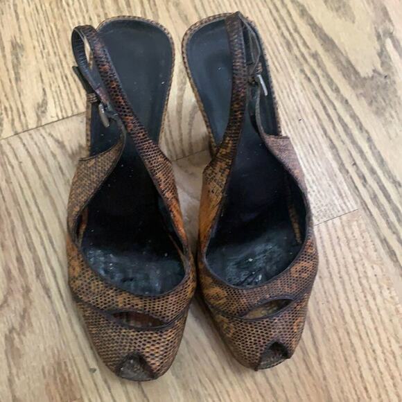 PRADA SNAKESKIN‎ LEATHER PLATFORM SLINGBACK SANDALS SIZE 37 1/2 - Picture 1 of 8